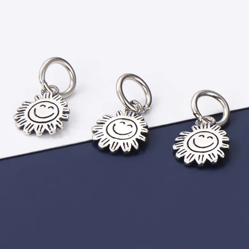 925 Sterling Silver Romantic Smile Sunflower Circle Charms Small Fancy Women Decoration Silver Pendant Widget DIY Jewelry Making