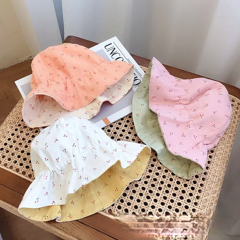 Double-sided Baby Hat Fruit Print Spring and Summer Children Girls Sun Hat Soft Stretch Outdoor Fisherman Hat Beach Basin Hat