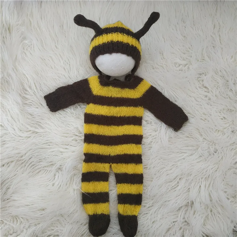 Accesorios de fotografía de mohair para bebé recién nacido, mono de abeja suave para bebé con conjunto completo de sombrero, accesorios de monos de