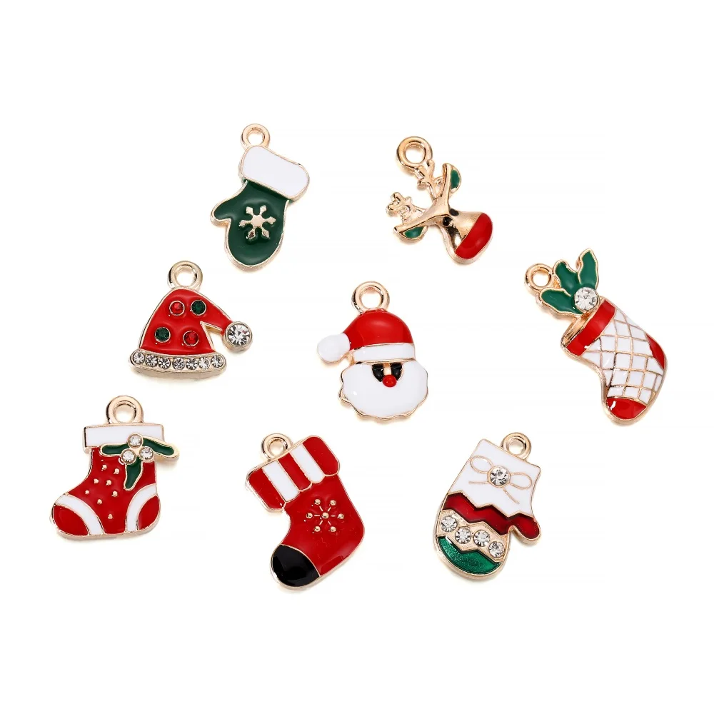 Christmas Pendant Ornament Enamel Xmas Charm For Bracelet Necklace Earring Making Cloth Sewing Bag Decor Scrapbooking Supplies