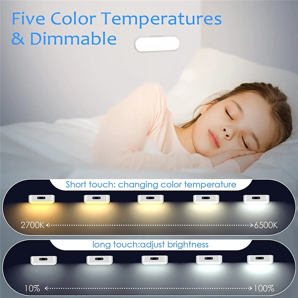 Tokili Touch Night Light 5 Colors Brightness Dimmable USB Plug/Rechargeable/Motion Sensor for Wardrobe Cabinet Mirror Kitchen