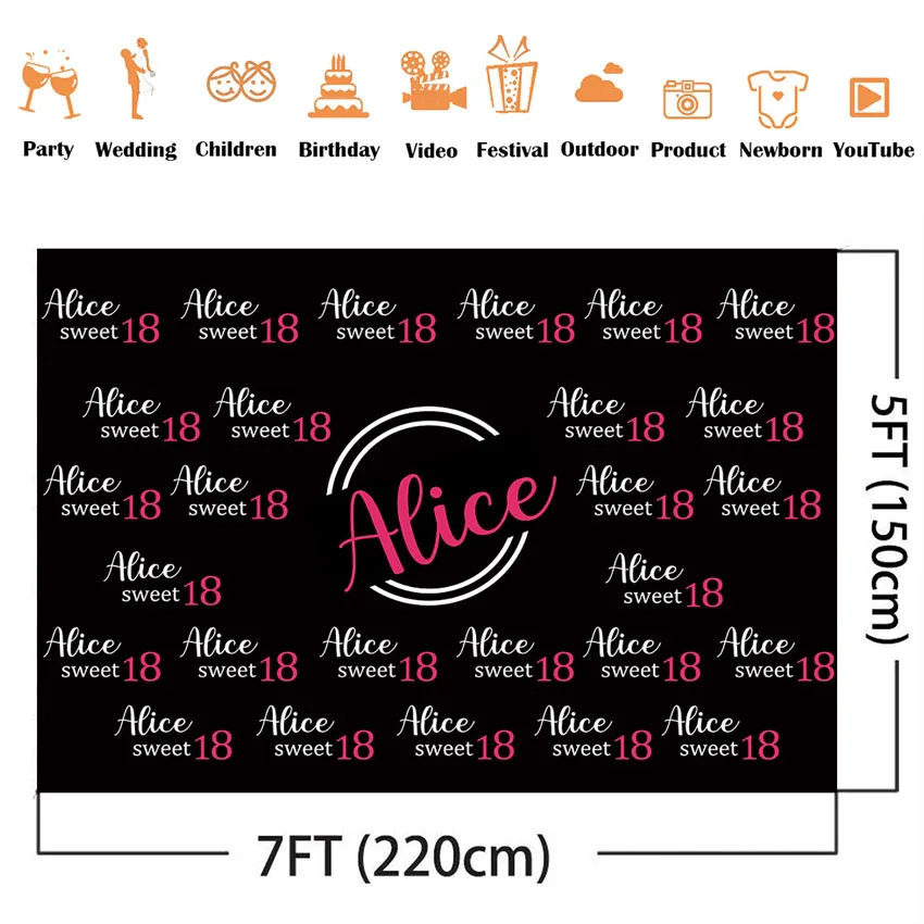 sweet 16 18 birthday party logo customize background step and repeat photophone black backdrops photo photozone wallpaper props