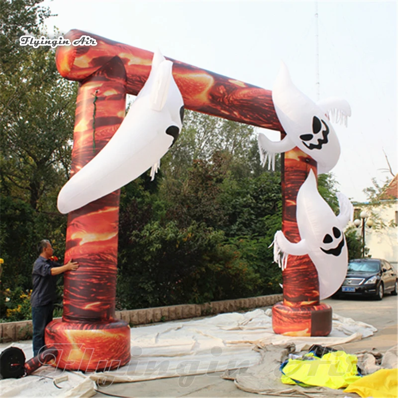 Customized Halloween Decorative Inflatable Ghost Door 5m Giant Air Blown Death Arch For Club Entrance Decoration