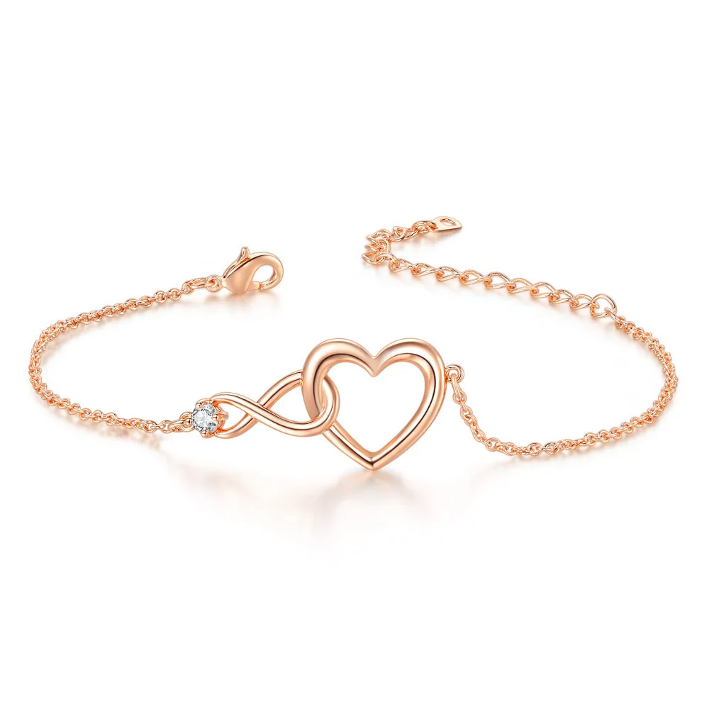 Cute Heart Charms Bracelets Bangles For Women Korean Style Crystal Rose Gold Color Friendship Bracelets Girls\' Gift Jewelry H058