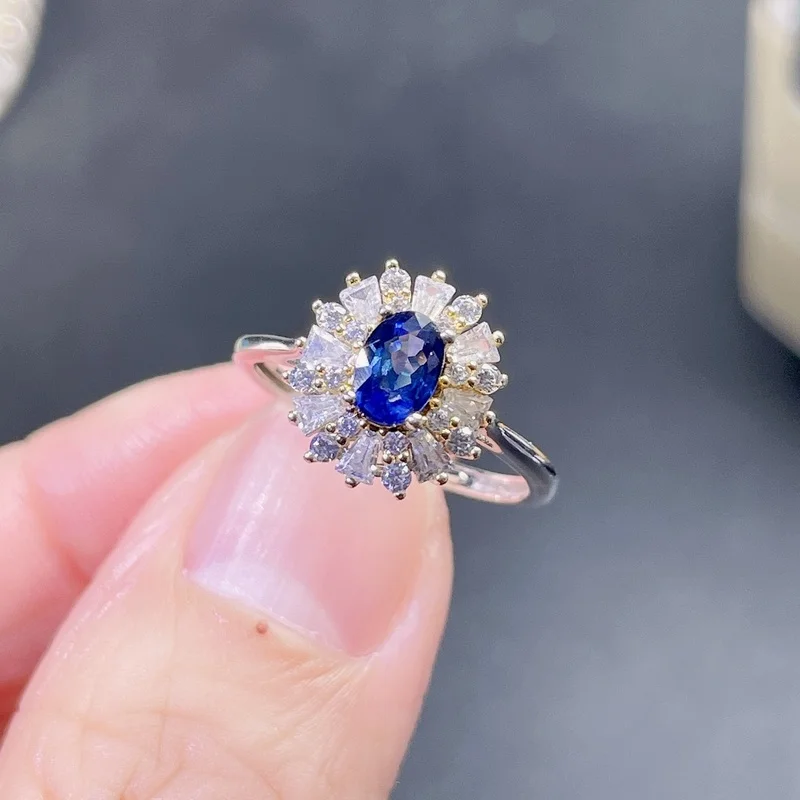 YULEM New Arrival Royal Blue Natural Sapphire Rings with Stone of 4X6mm and 925 Sterling Silver for Women Fashionable Noble Wear