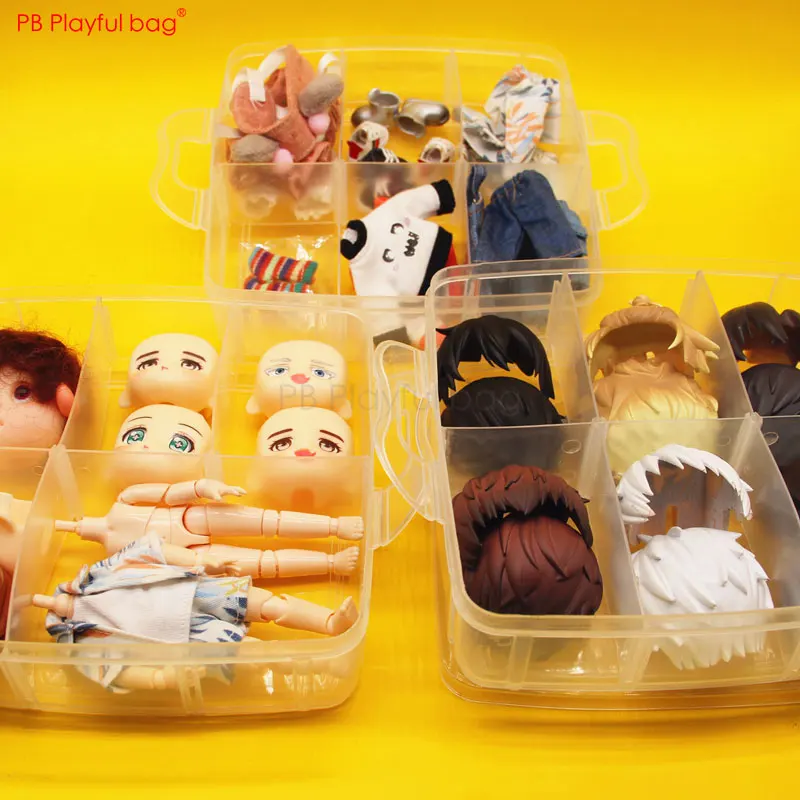 Playful bag DIY Ob11 doll storage box Transparent three-layer figure parts box Action figure storage euqipment HG55