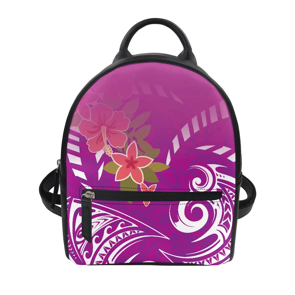 Feminina Backpack Polynesian Tribal Hawaii Flower Pattern Travel Bags Cheap Women's Bags Pu Leather Zipper  Small Backpack