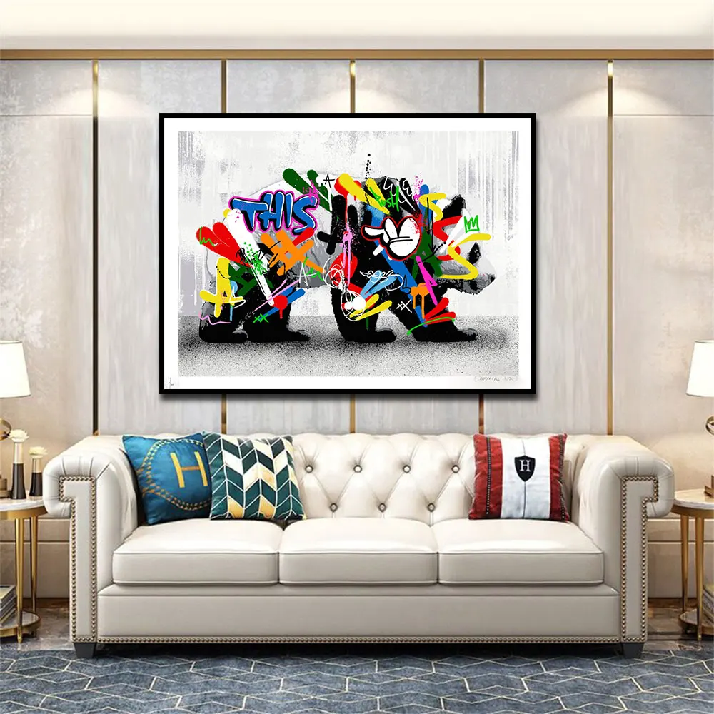 

Colorful Graffiti Animal Zebra Panda Poster On Canvas Painting Print Abstract Wall Art Picture For Living Room Home Decoration