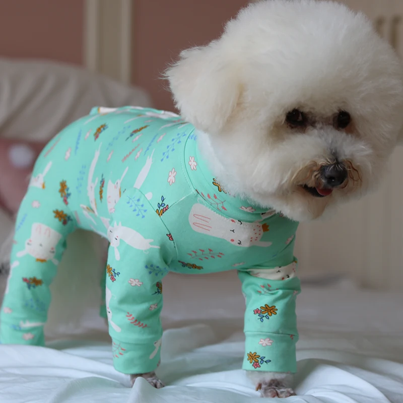 Pet Dog Jumpsuit 100%Cotton Puppy Clothes Thin Printed Overalls Protect Belly Pajamas For Small Dogs Chihuahua Poodle Home Wear