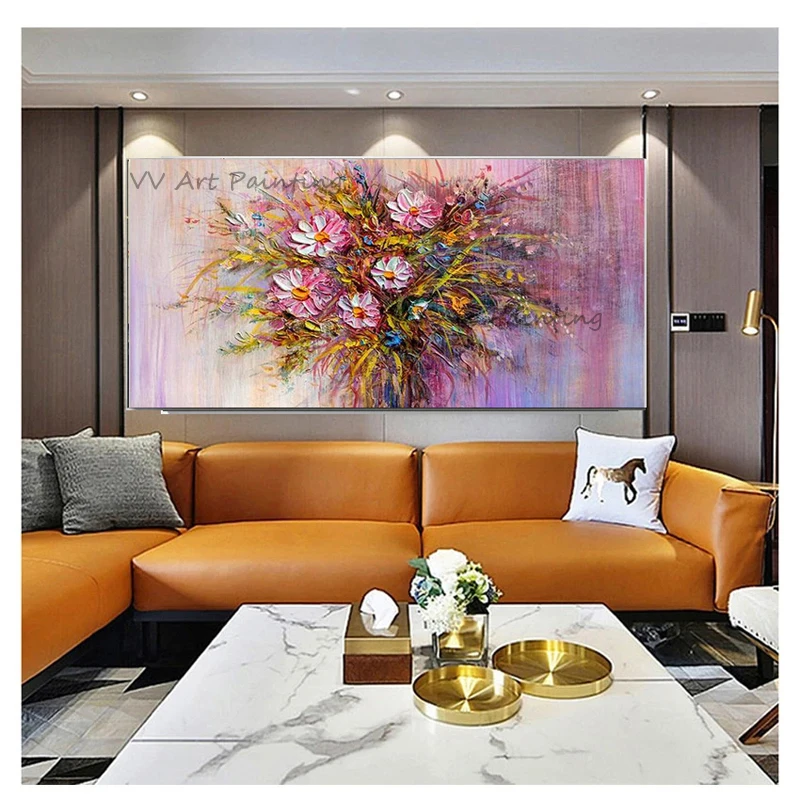 The Palette Nature Drawing Latest Handmade Abstract Flower Oil Painting Canvas Picture Brush Artwork Knife Art For Hotel Decor