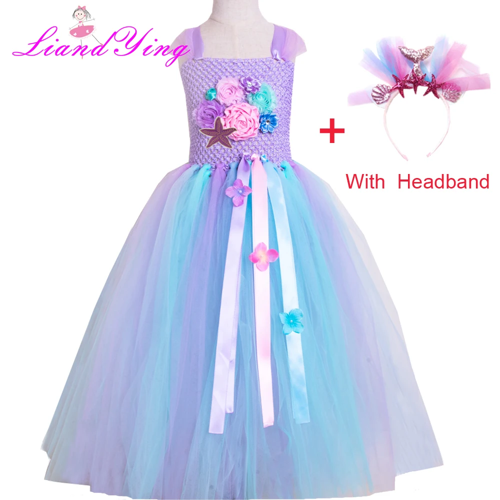 

Girls Pastel Mermaid Tutu Dress Kids Crochet Tulle Strap Dress Ball Gown with Ribbons Children Party Costume Dress