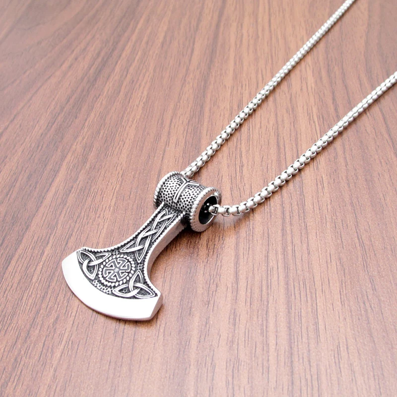Punk 316L Stainless Steel Silver Color Black Viking Warrior Axe  Vegvisir Rune Kolovrat Pendant Jewelry