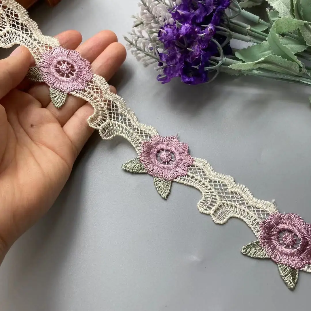 Garniture de ruban de dentelle pour housse de canapé, bordure de rideau, broderie appliquée, accessoires MER pour la maison, fleur violette, 1 mètre, 40 mm