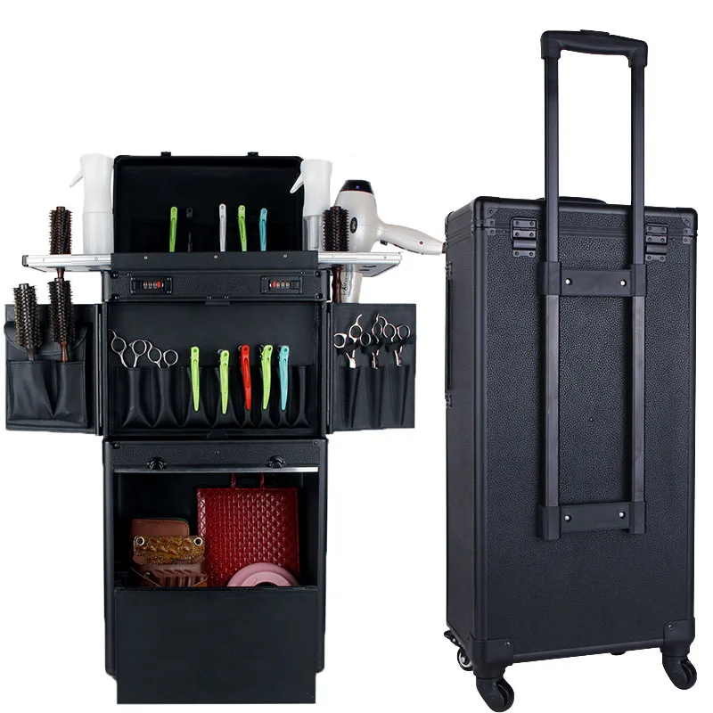 

Luxury Professional Makeup Suitcases Aluminum Hairdressing Trolley Case Barber Scissors Hair Stylist Clipper Holder Tool Box