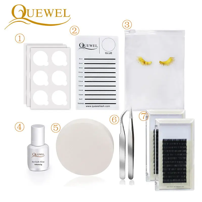 Quewel-Kit de entrenamiento de pestañas postizas, herramientas de práctica, extensión, pegamento, pinzas, esponja, juego de maquillaje