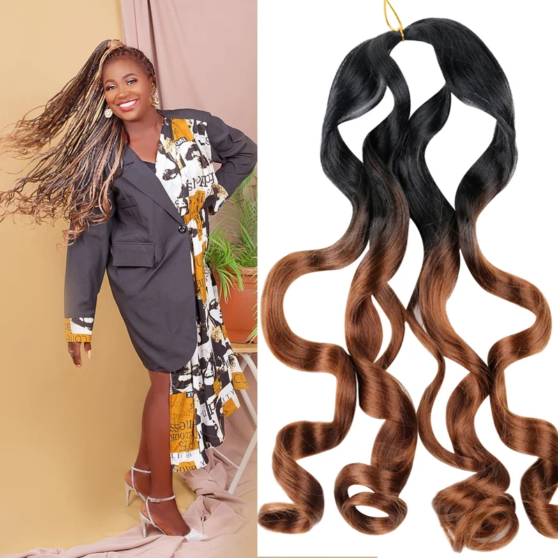 Tranças de crochê espiral full star, tranças sem nó, cabelo sintético de 22 ”, 75g, preto, marrom, ondulado francês para mulheres negras