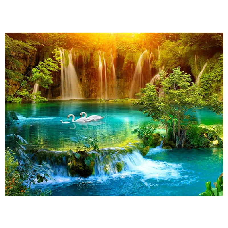 

Diamond Painting Landscape Cross Stitch Waterfall Diamond Embroidery Swan Full Square DIY Rhinestone Decorative Mosaic