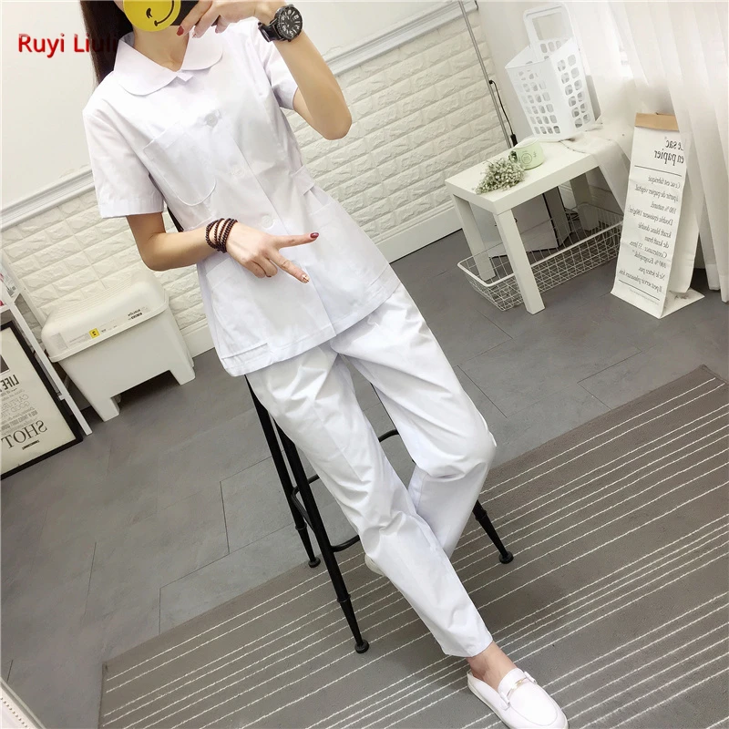 Ruyi l-roupa médica conjuntos de médico de verão esfrega uniformes de enfermeira hospital roupas de laboratório workwear superior e calça ternos baratos