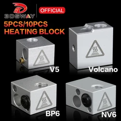 3DSWAY 5/10pcs Heating Block E3D V6 V5 BP6 NV6 Volcano Hotend j-head Aluminium Heater Block Silicone Socks for 3D Printer Parts