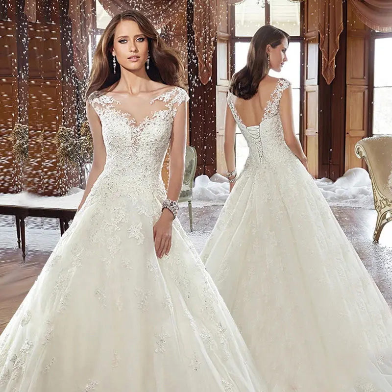 

WAJY Sweetheart Vestidos de Novia Embroidery Lace A Line Wedding Dress 2020 Bridal Gowns Plus Size Customized