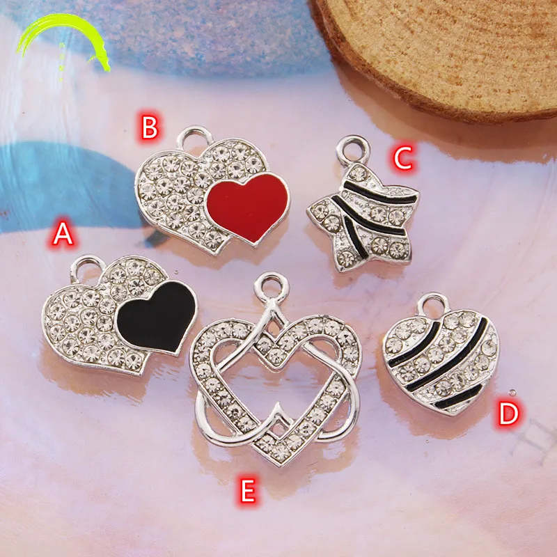 

Rhinestone Hearts Charm Pendant for Earrings making 10pcs Enamel Couple Hearts Charms with Clear Rhinestones Jewelry Accessories