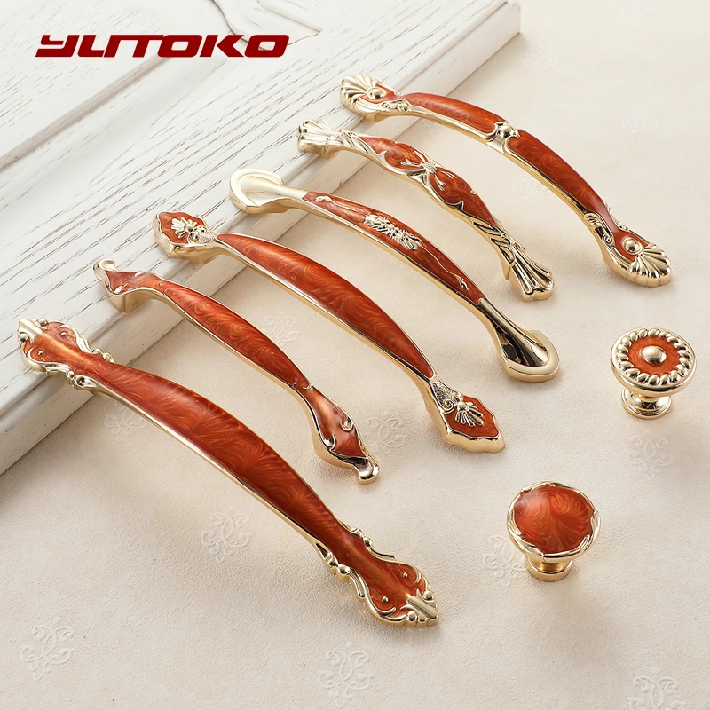 YUTOKO Cabinet Handles Zinc Alloy Red Amber Kitchen Cupboard Pulls Drawer Knob Door Furniture Handle Hardware