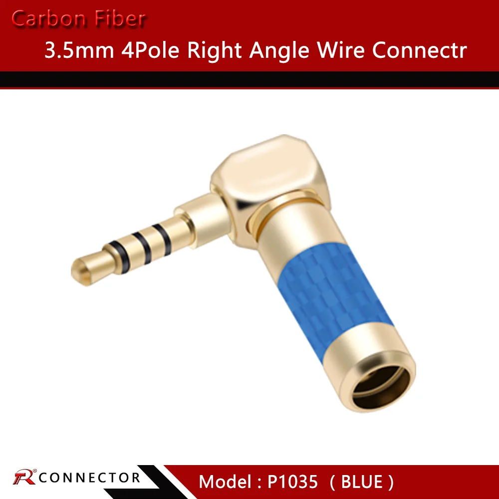 1pc Right Angle Mini Jack 3.5mm 3/4Poles Stereo Male Plug Carbon Fiber Adapter Solder Connector Fit for 6mm Cable