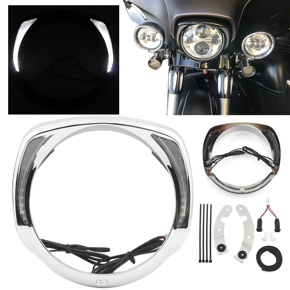 

Chrome Motorcycle 7" Led Headlight Bezel Visor Trim Ring Light For Harley Touring CVO Electra Glide Street Tri Glide 2014-2020