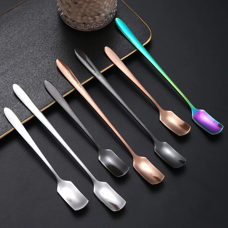 13*1.6cm Stainless Steel Square Head Spoon Creative Tableware Tea Coffee Ice Cream Shovel Spoons Teaspoons Kitchen Accessories