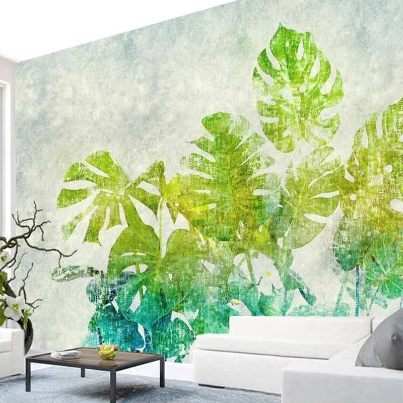 3D Mural Wallpaper Watercolor Green Leaves Pastoral Dining Room Living Room Bedroom Bedside TV Background Wall Decor Painting