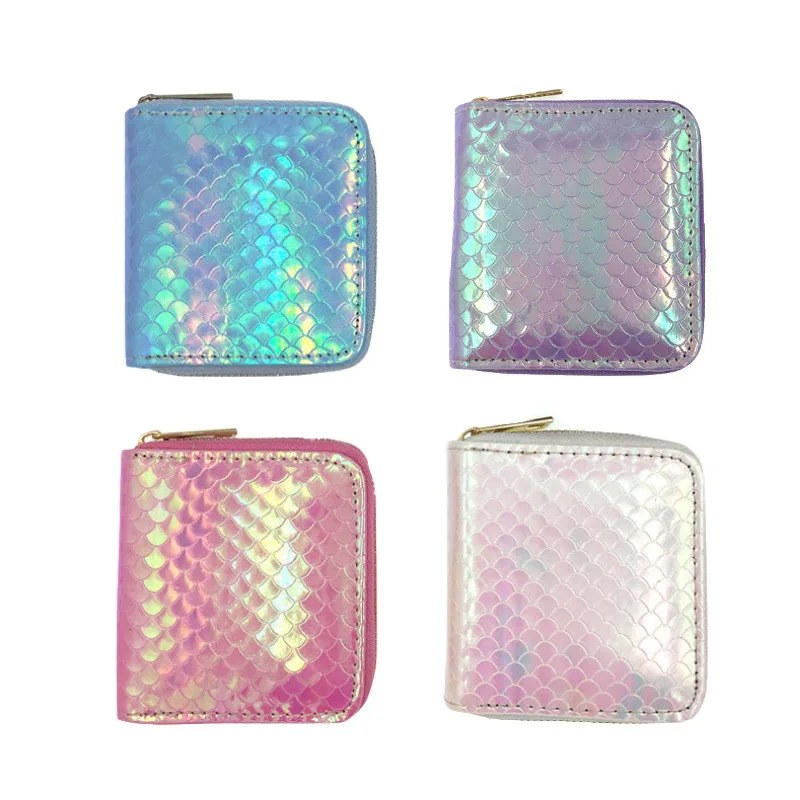 4-Color Fashion Mermaid Pattern Women Wallet PU Leather Cute Short Coin Purses Female ID Credit Card Holder Zipper Clutch