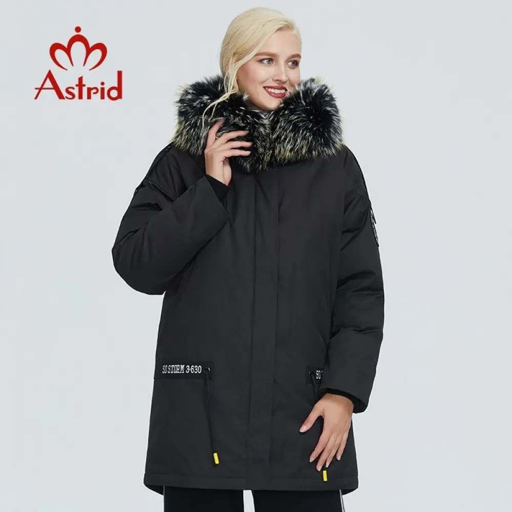 2022 Astrid winter jacket women parka thick warm black cotton casual coat clothing with big natural fur collar design ZR-3030