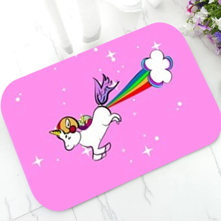 Novelty Running Unicorn Farts Rainbow Door Mat Blue Unicorn Fart Kitchen Bathroom Entry Doormat Carpet Rubber Joke Home Decor