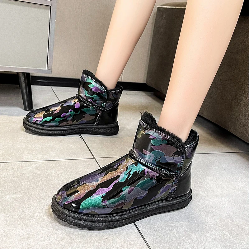 

Новинка 2021, зимние женские сапоги для снежной погоды, женские плюшевые теплые кожаные сапоги на плоской подошве с мехом, женские модные ботильоны больших размеров, женская повседневная обувь