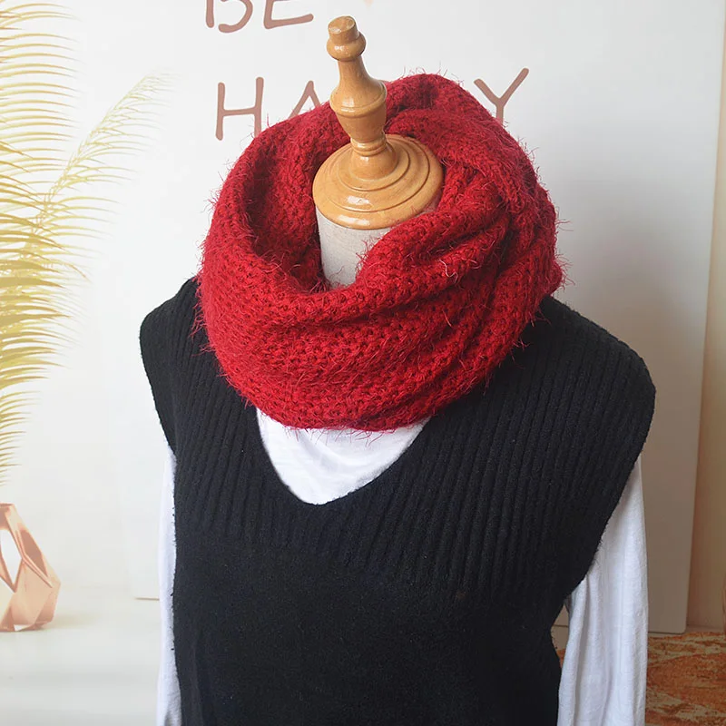 Knitted Snood Scarf for Women Chunky Circle Ring Scarf Loop Foulard Brown Warm Soft Red Infinity Top Designer New Fashion