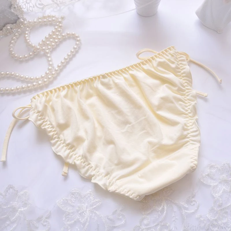 Women Cute Lovely Sweety Princess Style Cotton Bandage Lace Panties Ruffle Bow Low Waist Breathable Soft Underwear Breifs