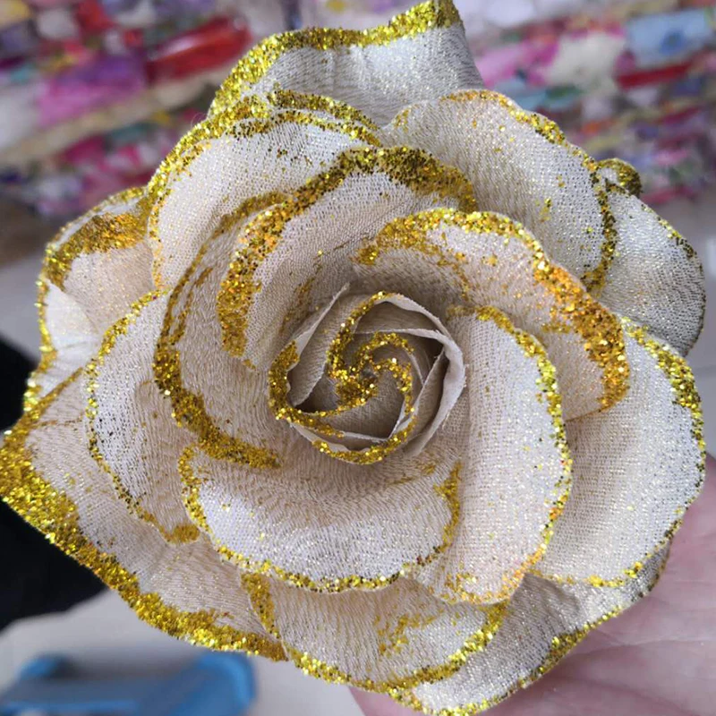 30PCS Gold Rose Artificial Silk Flowers Heads For Wedding Decoration DIY Wreath Gift Box Scrapbooking Craft Fake Flower Head