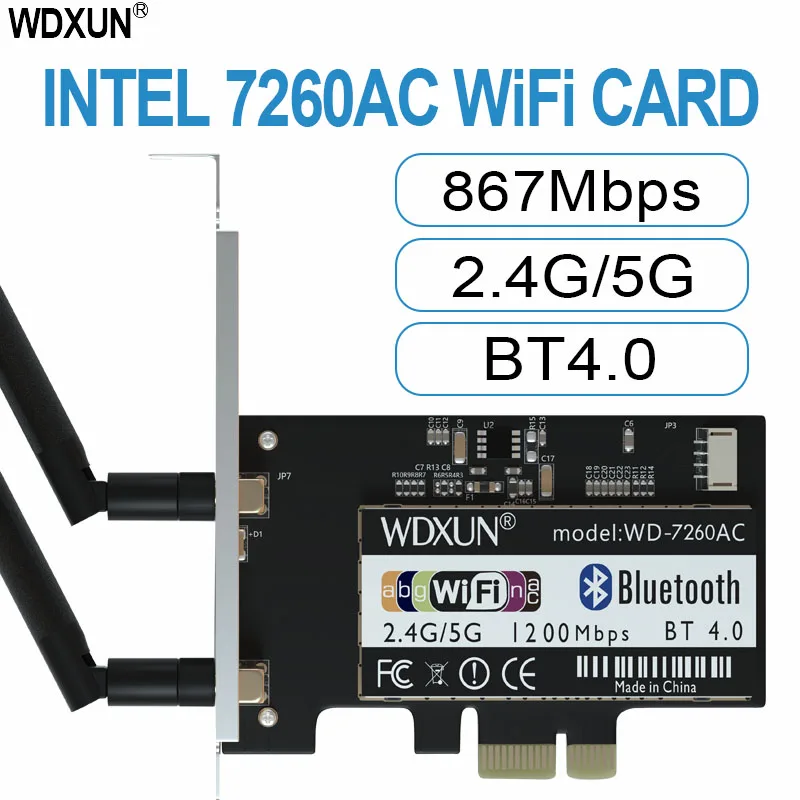 데스크탑 와이파이 PCI 익스프레스 7260AC 2.4GHz/5GHz 와이파이 지능형 PCIe 블루투스 867 4.0 와이파이 카드, 데스크탑 PCIE 와이파이 AC-7260