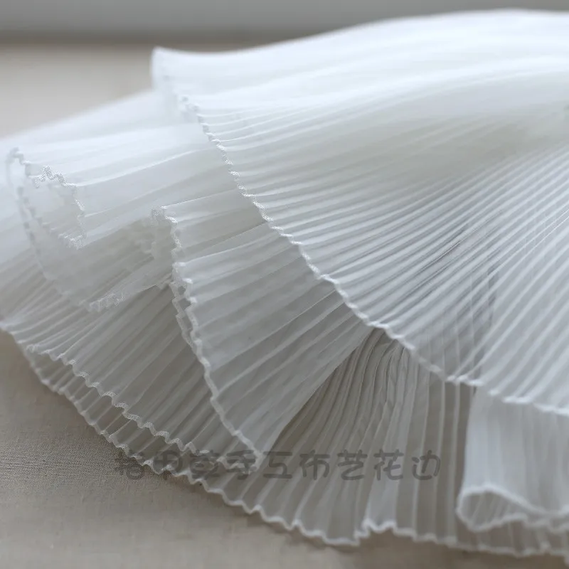 1M White Ruffle Lace Trims Fabric Organza Sewing Ribbon Lace Collar Applique Guipure Women Dress DIY Flower Packaging 30CM Wide