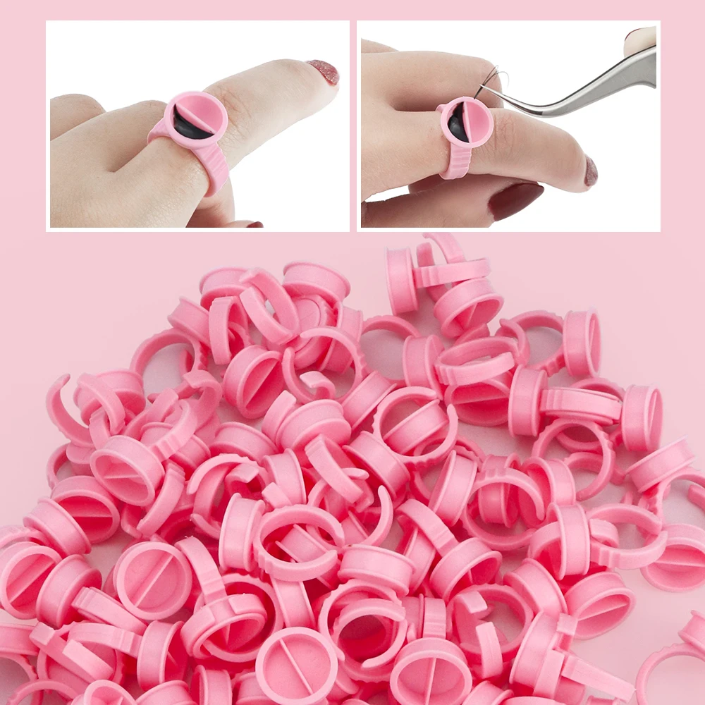 100Pcs monouso supporto per colla tazze ad anello estensione ciglia tatuaggio supporto per pigmenti Pallet adesivo supporto per colla contenitore per tavolozza