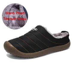 Zapatillas de felpa para hombre, zapatos de piel cálida para interiores, toboganes de dormitorio Unisex, impermeables, sin cordones, talla grande 48 47, Invierno