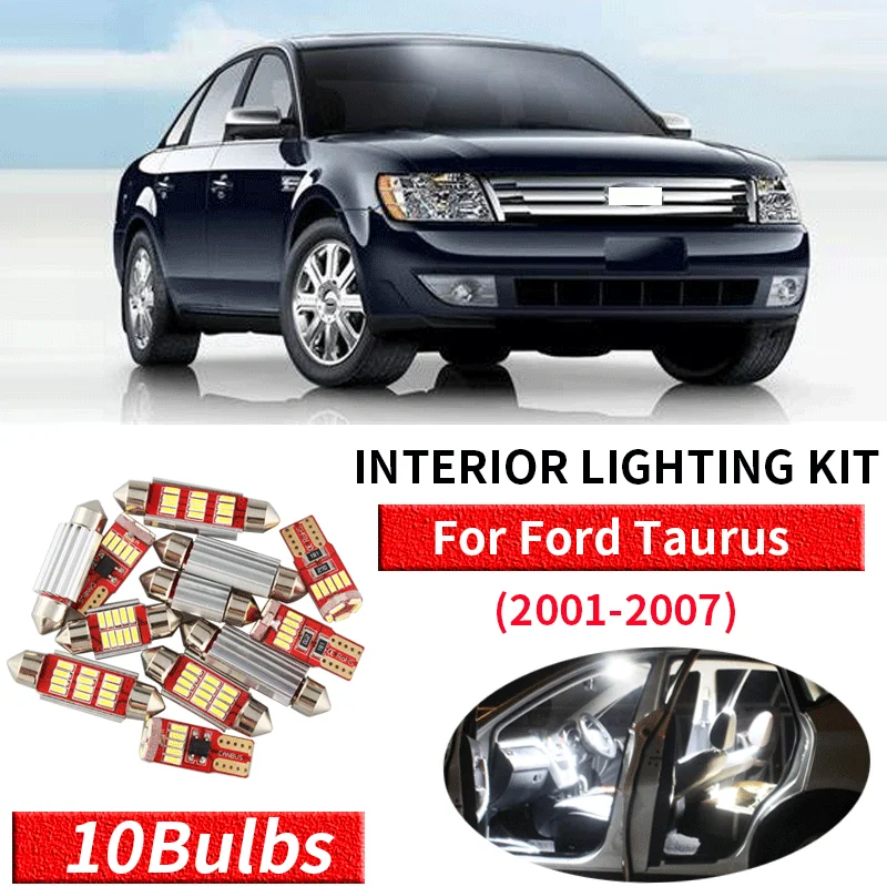 10 pçs branco canbus led luzes interiores do carro pacote kit para 2001 2002 2003 2004 2005 2006 2007 ford taurus led luzes interiores