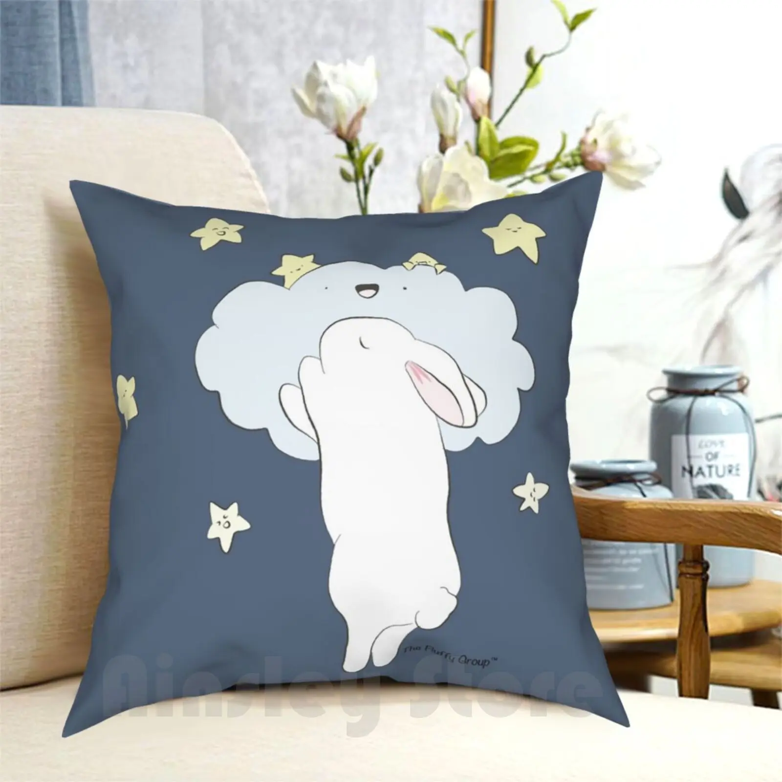 

Sleepy Bunny Pillow Case Printed Home Soft Throw Pillow Sleepy Cloud Bunny Rabbit Animals Night Sleep Pastel Kawaii Cute