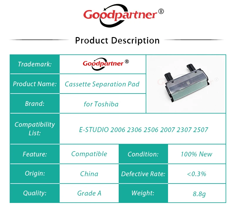 1X 6LJ46914000 6LJ75245000 6LJ75296000 Separation Pad for Toshiba E STUDIO 18 195 223 243 225 245 2006 2306 2506 2007 2307 2507