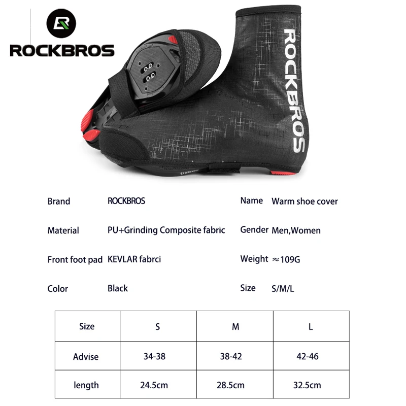 ROCKBROS Cycling Shoes Cover Waterproof Windproof Thermal Warm Bike Shoes Covers Reflective Riding Bicycle Winter Overshoes