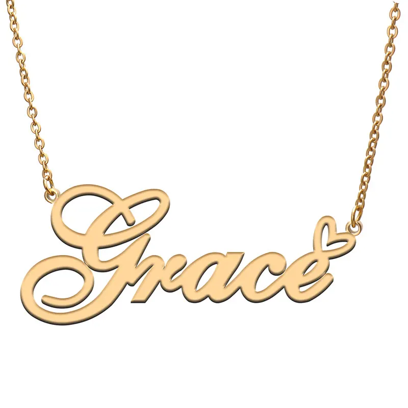 

Grace Heart-Shaped Decor Name Necklace for Women Stainless Steel Personalized Jewelry Nameplate Pendant for Mom And Girls Gift