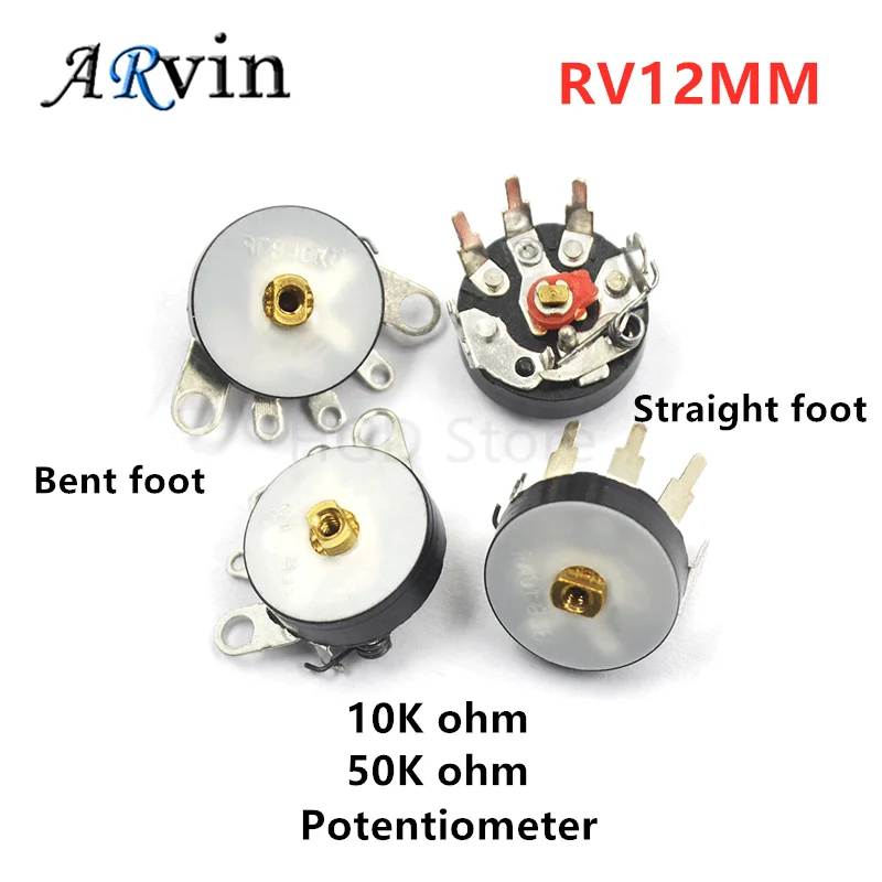 10Pcs RV12MM Straight Angle Flat foot with switch 50K 10K RV12MM B503 B50K B103 B10K Power Amplifier Volume Potentiometer