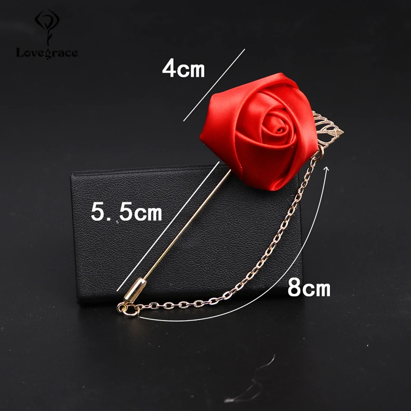 Lovegrace Red Rose Flowers Lapel Pin Mens Wedding Bouquet Handmade Brooch Buttonhole Groomsmen Groom Corsage and Boutonnieres