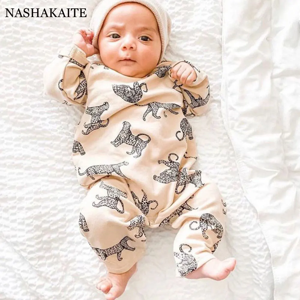 

HERBEEZA Spring Summer Cotton Baby Clothing Baby Boy Clothes Newborn Girl Cartoon Little Leopard Print Rompers For Babies