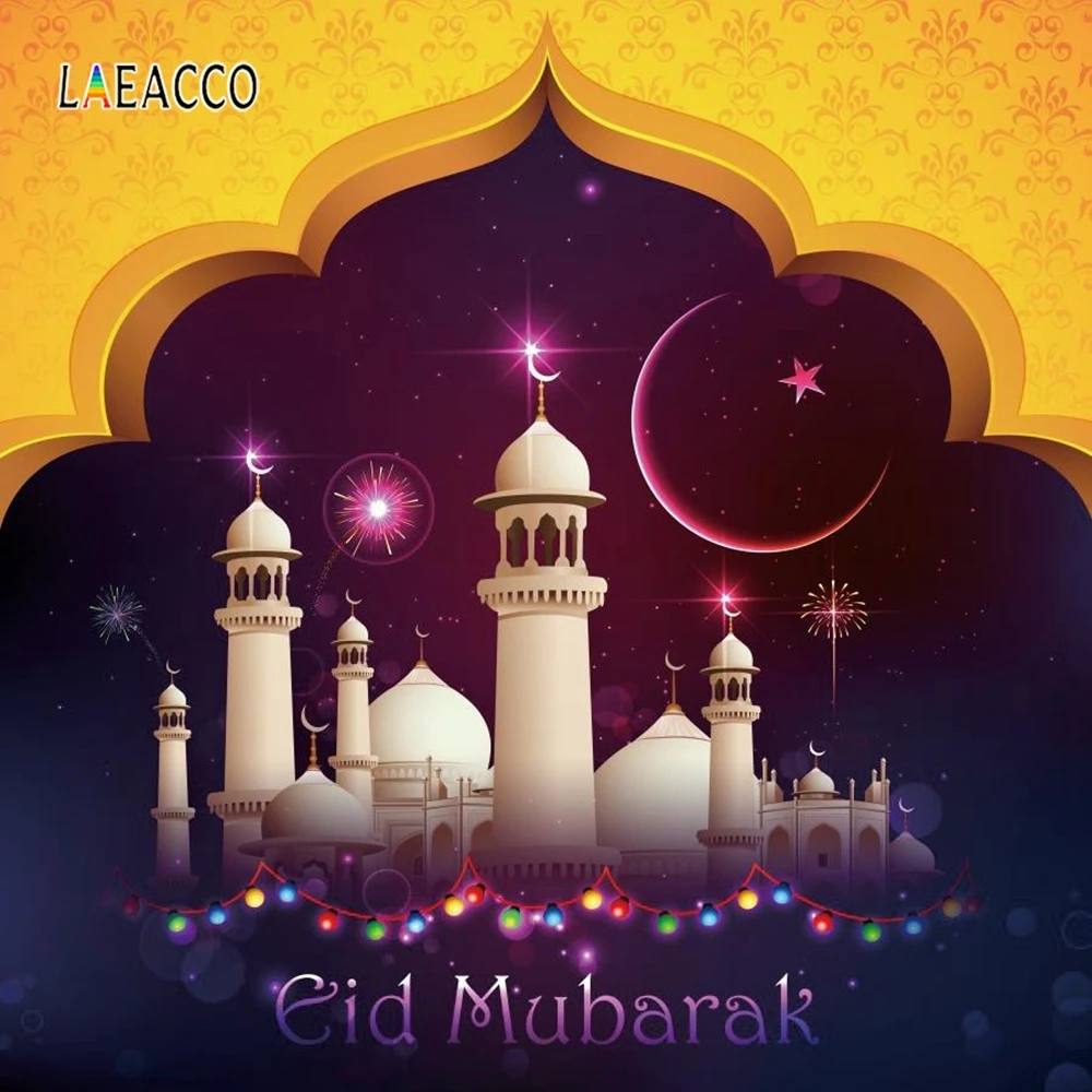 Laeacco-Cenário Glitters para Photo Studio, Eid Mubarak, Ramadan, Kareem, Fotografia Fundos, Mesquita e Câmara, Props Foto